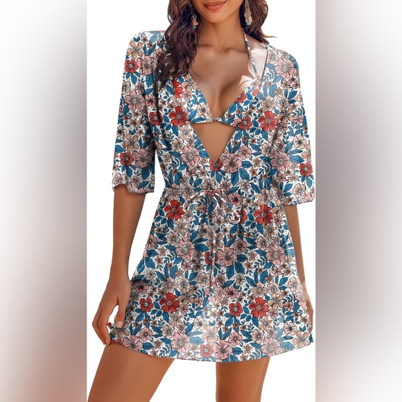 AI'MAGE Women's 3 Piece Bikini Set‎ Floral Bathing Suit with Cover Up - Picture 1 of 13